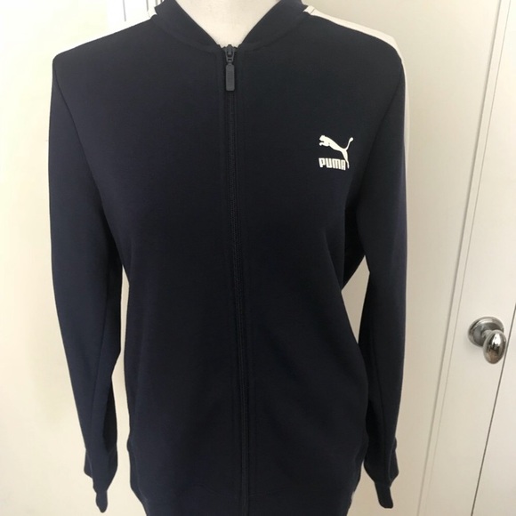 NWT Puma Blue & White Tricot Racing Stripe Logo Zip Front Track Jacket Size XL - Picture 5 of 8